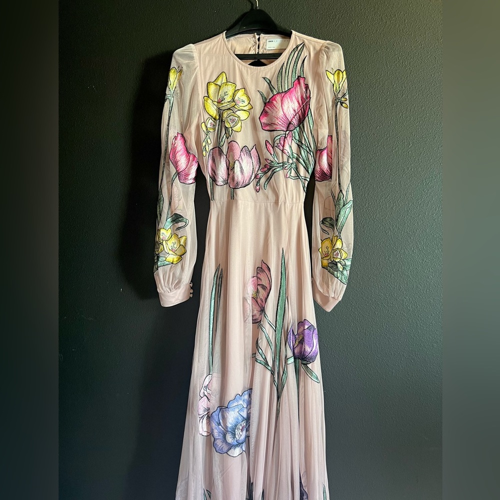 ASOS EDITION Floral Embroidered Maxi Dress Dress with Open Back | Size 8 - Picture 2 of 6